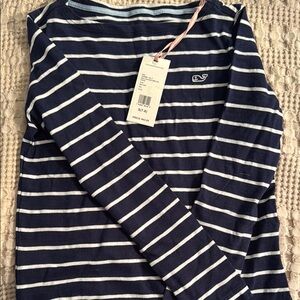 Vineyard Vines Navy and White Striped Long Sleeve Tee